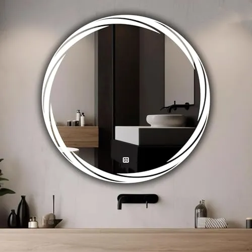 KAMAL INTERIORS Round Wall Mounting Led Mirror with Bathroom,Light Mirror for Wash Besin |Mirror with Light 3 Tone (Cool White, Natural White, Warm White).