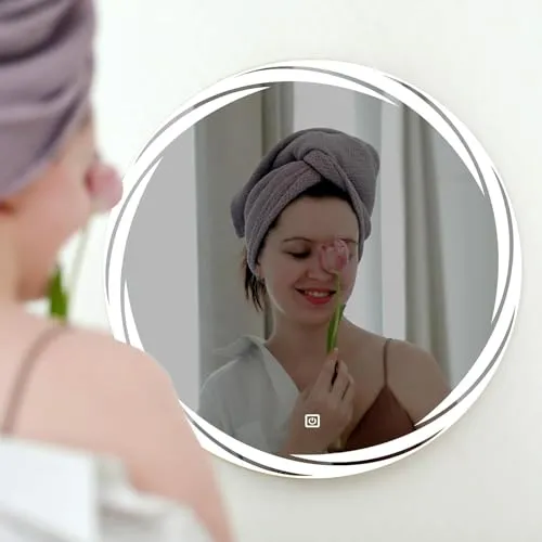 KAMAL INTERIORS Round Wall Mounting Led Mirror with Bathroom,Light Mirror for Wash Besin |Mirror with Light 3 Tone (Cool White, Natural White, Warm White).