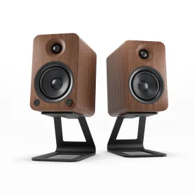 Kanto YU4 140W Powered Bookshelf Speakers with Bluetooth and Phono Preamp - Pair, Walnut with SE4 Black Stand Bundle