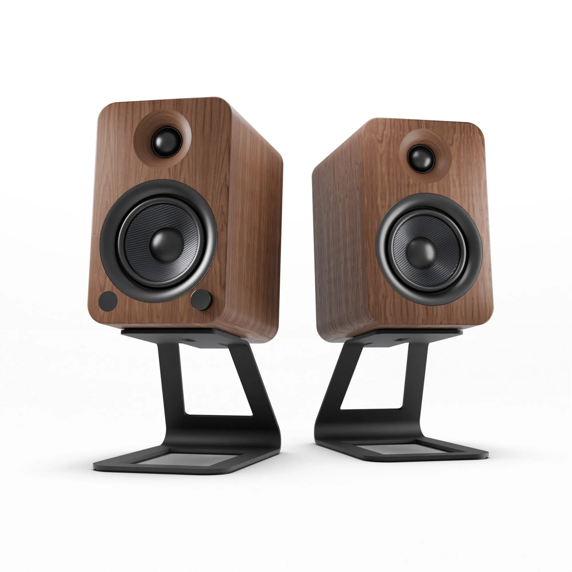 Kanto YU4 140W Powered Bookshelf Speakers with Bluetooth and Phono Preamp - Pair, Walnut with SE4 Black Stand Bundle