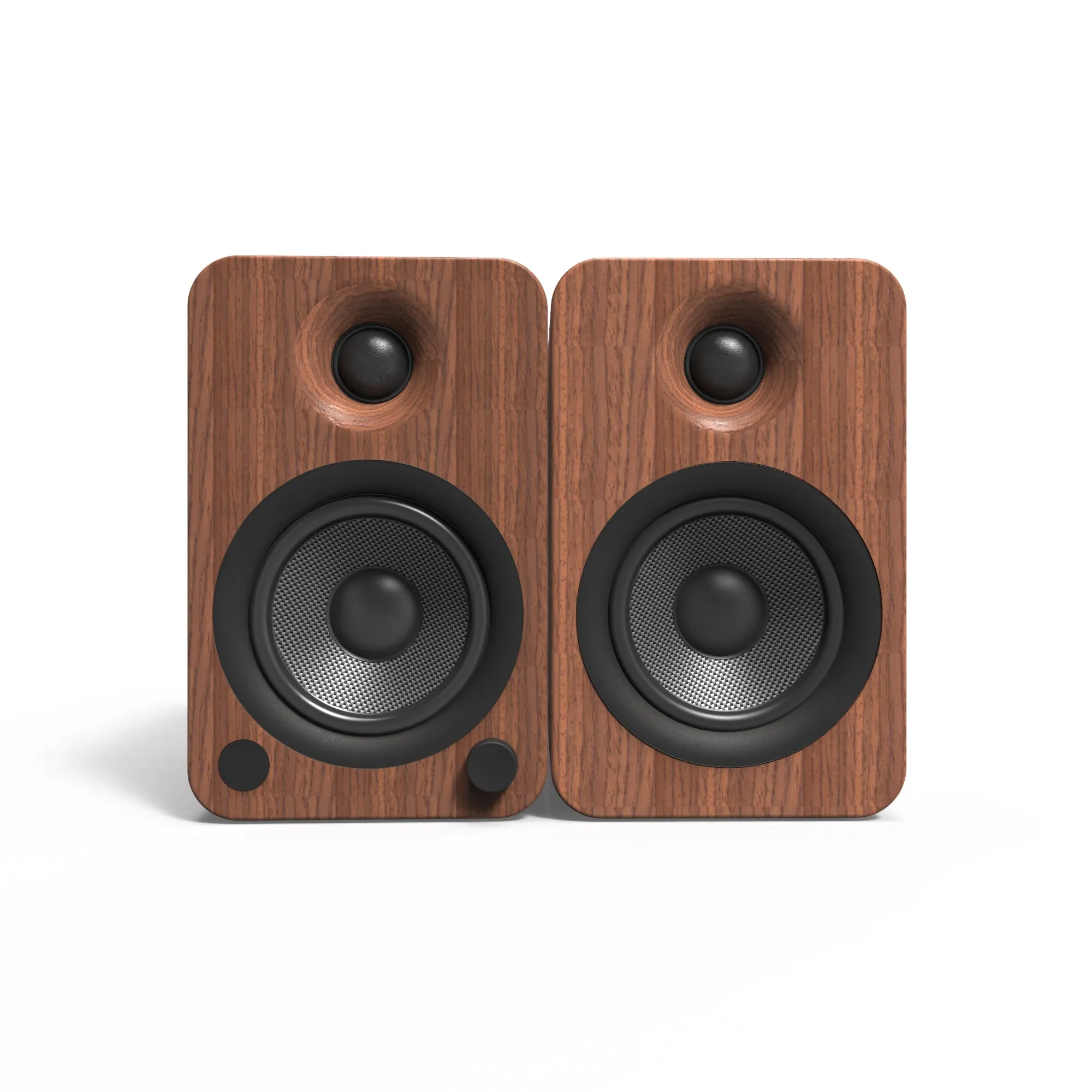 Kanto YU4 140W Powered Bookshelf Speakers with Bluetooth and Phono Preamp - Pair, Walnut with SE4 Black Stand Bundle
