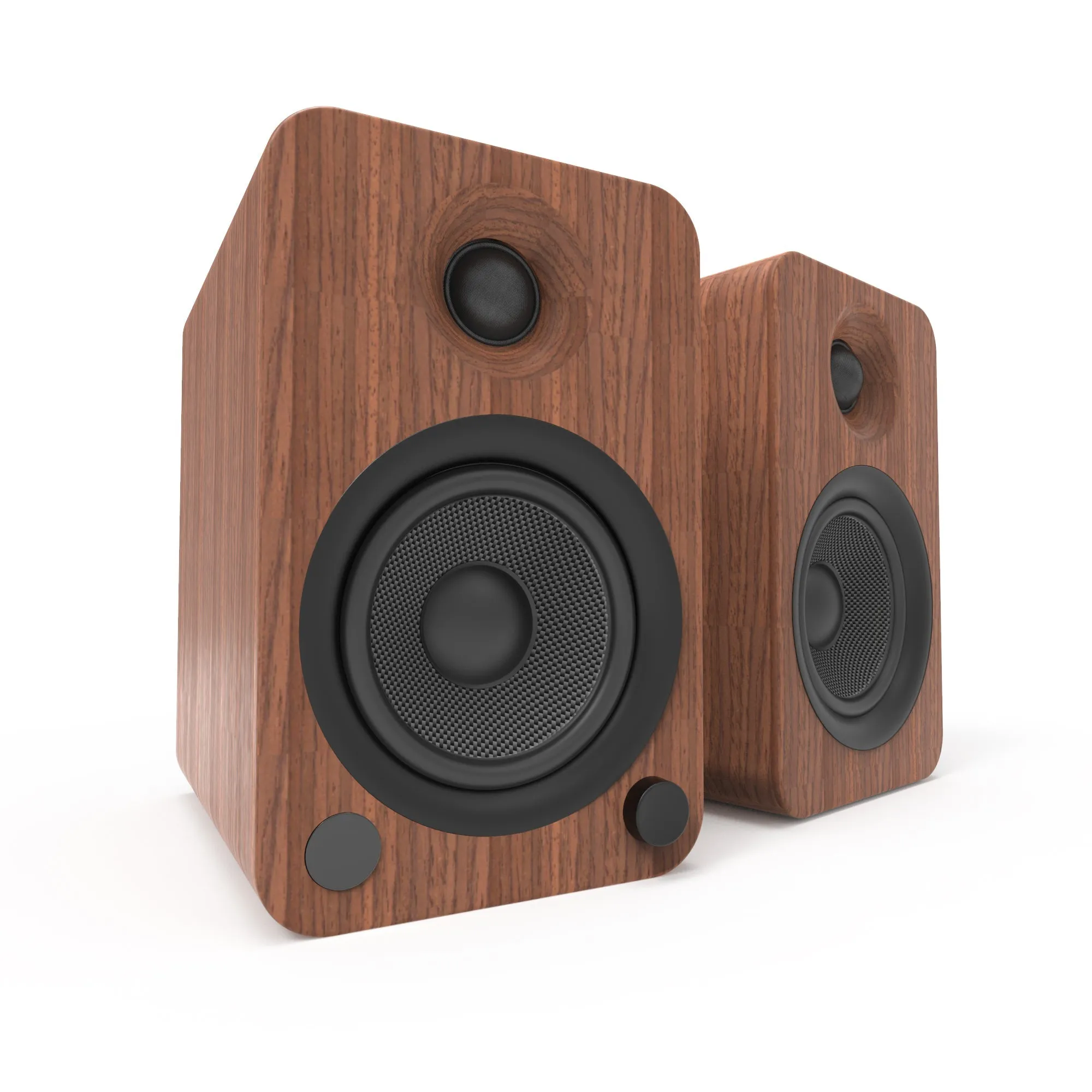 Kanto YU4 140W Powered Bookshelf Speakers with Bluetooth and Phono Preamp - Pair, Walnut with SE4 Black Stand Bundle