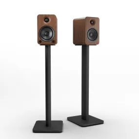 Kanto YU4 140W Powered Bookshelf Speakers with Bluetooth and Phono Preamp - Pair, Walnut with SP26PL Black Stand Bundle