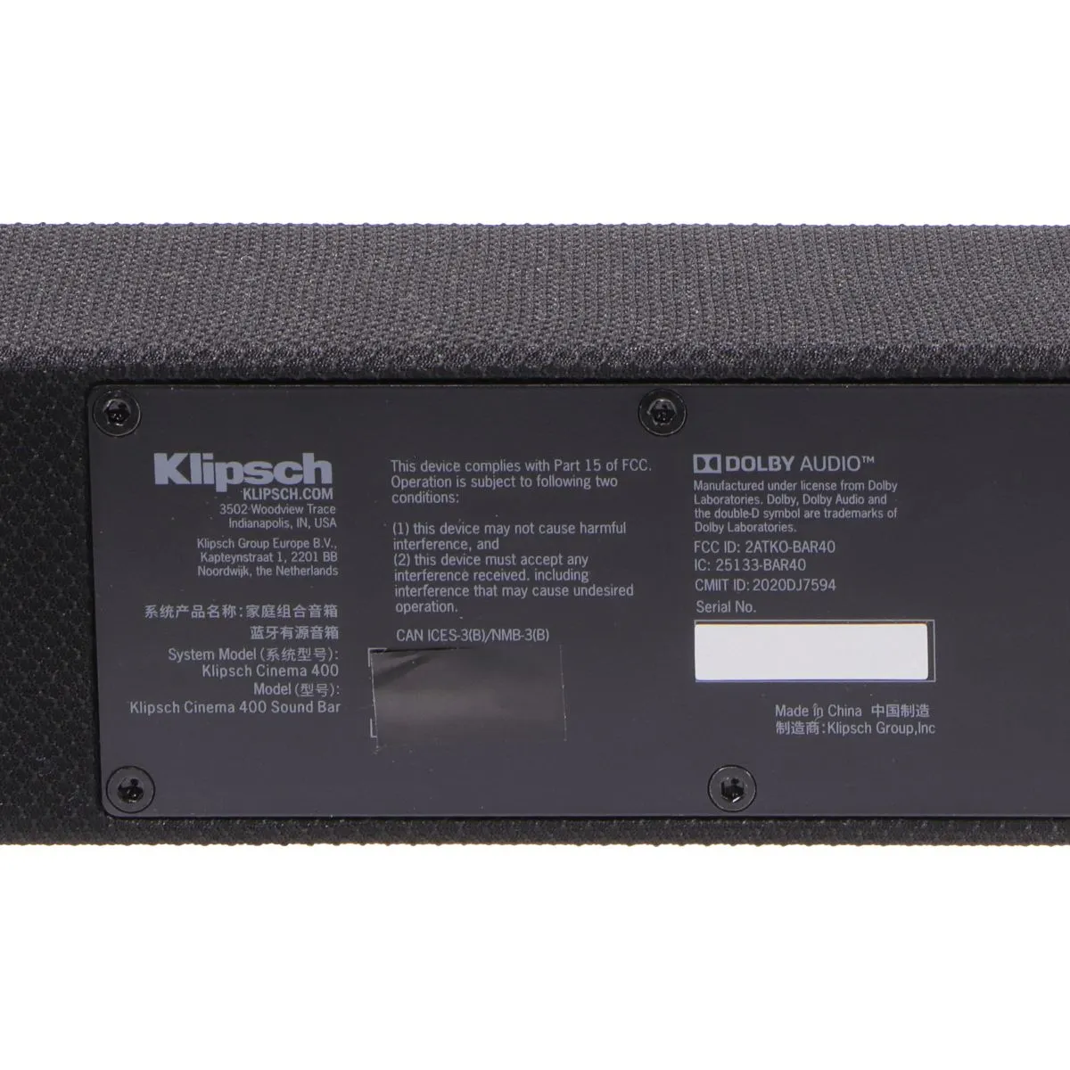 Black Klipsch Cinema 400 Sound Bar with 8-inch Wireless Subwoofer and HDMIARC - Optimized Title
