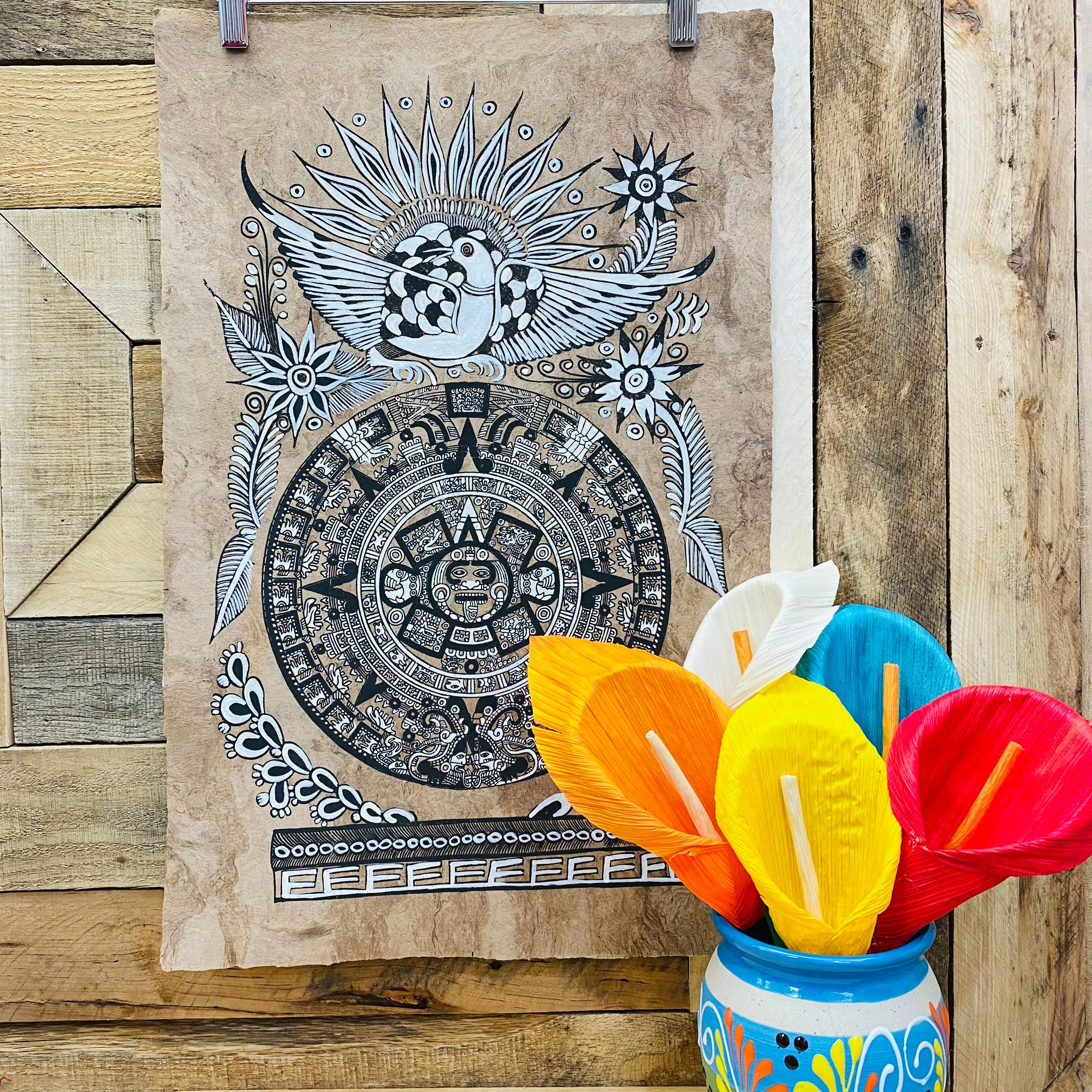 Large Aztec Calendar Designs - Amate Paintings