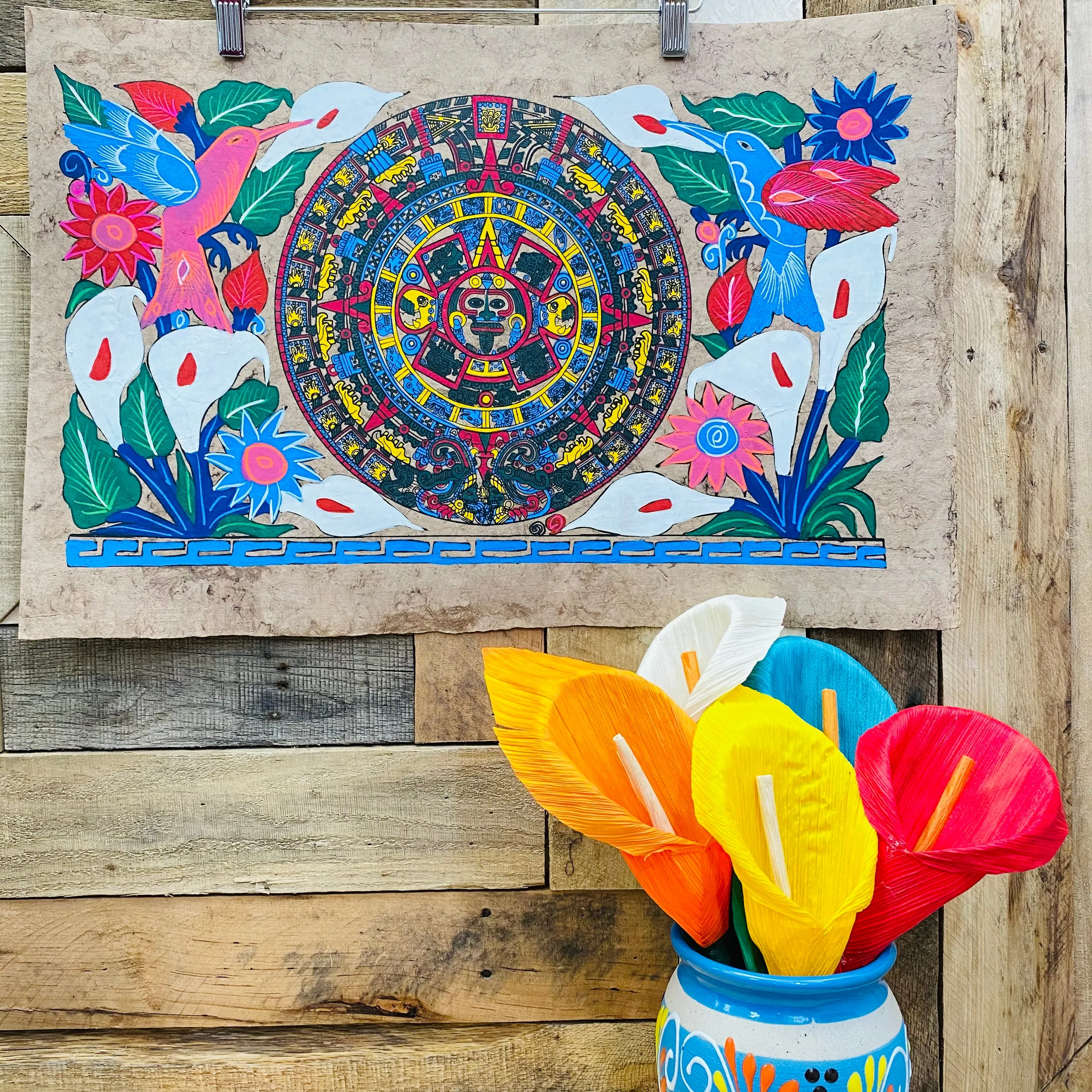 Large Aztec Calendar Designs - Amate Paintings