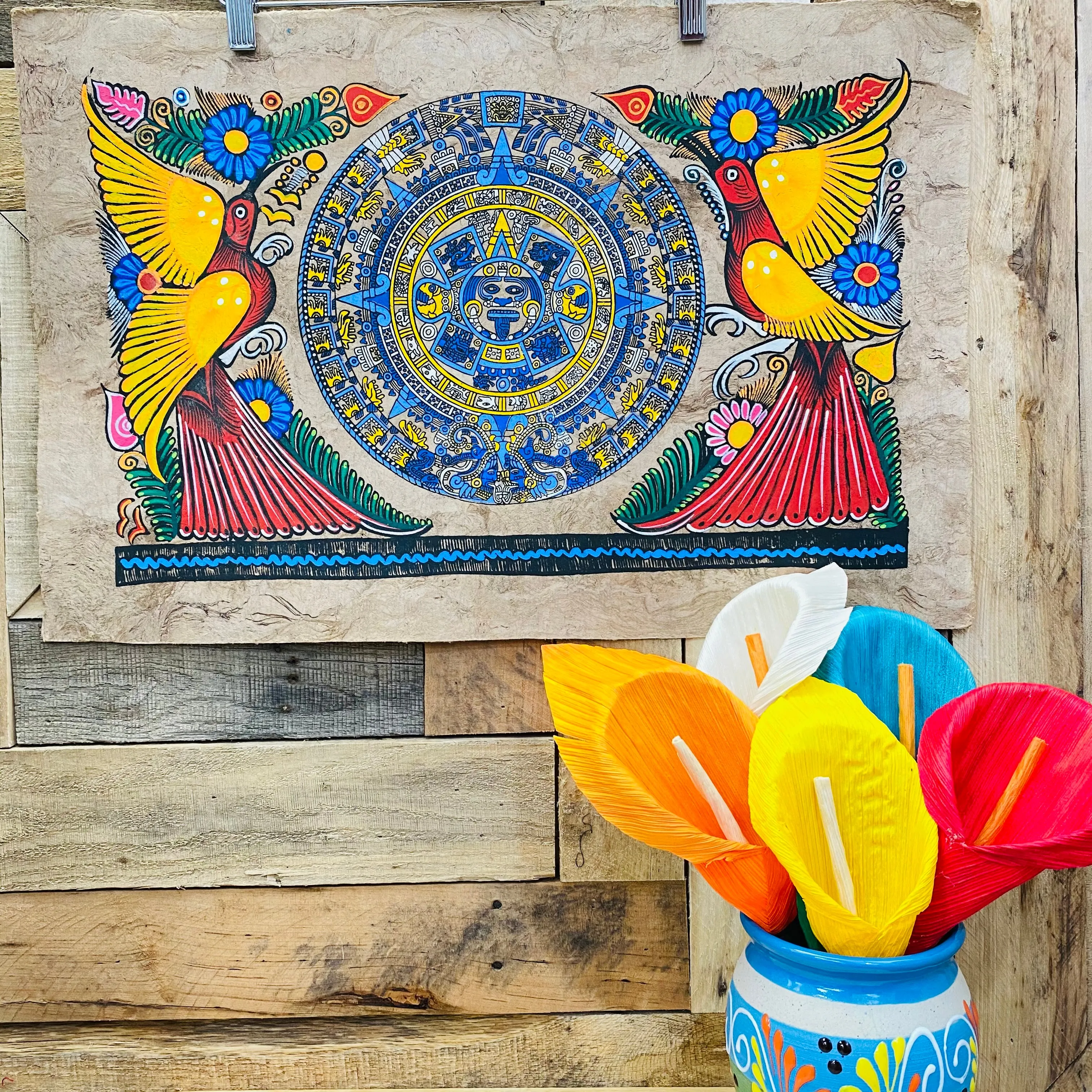 Large Aztec Calendar Designs - Amate Paintings