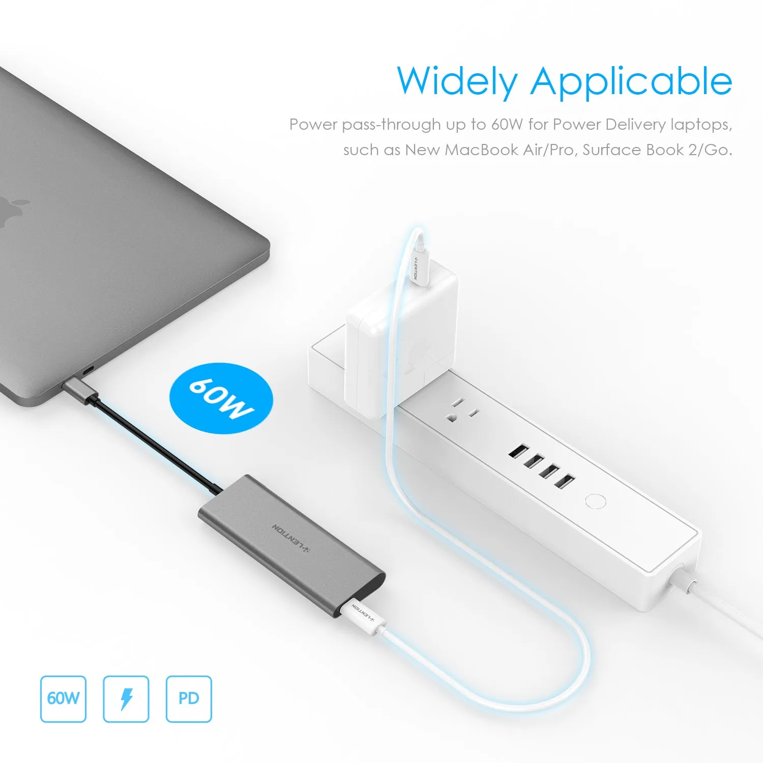 LENTION USB C Hub with 4 USB 3.0 Ports and Type C 60W PD Charging Adapter (CB-C31)