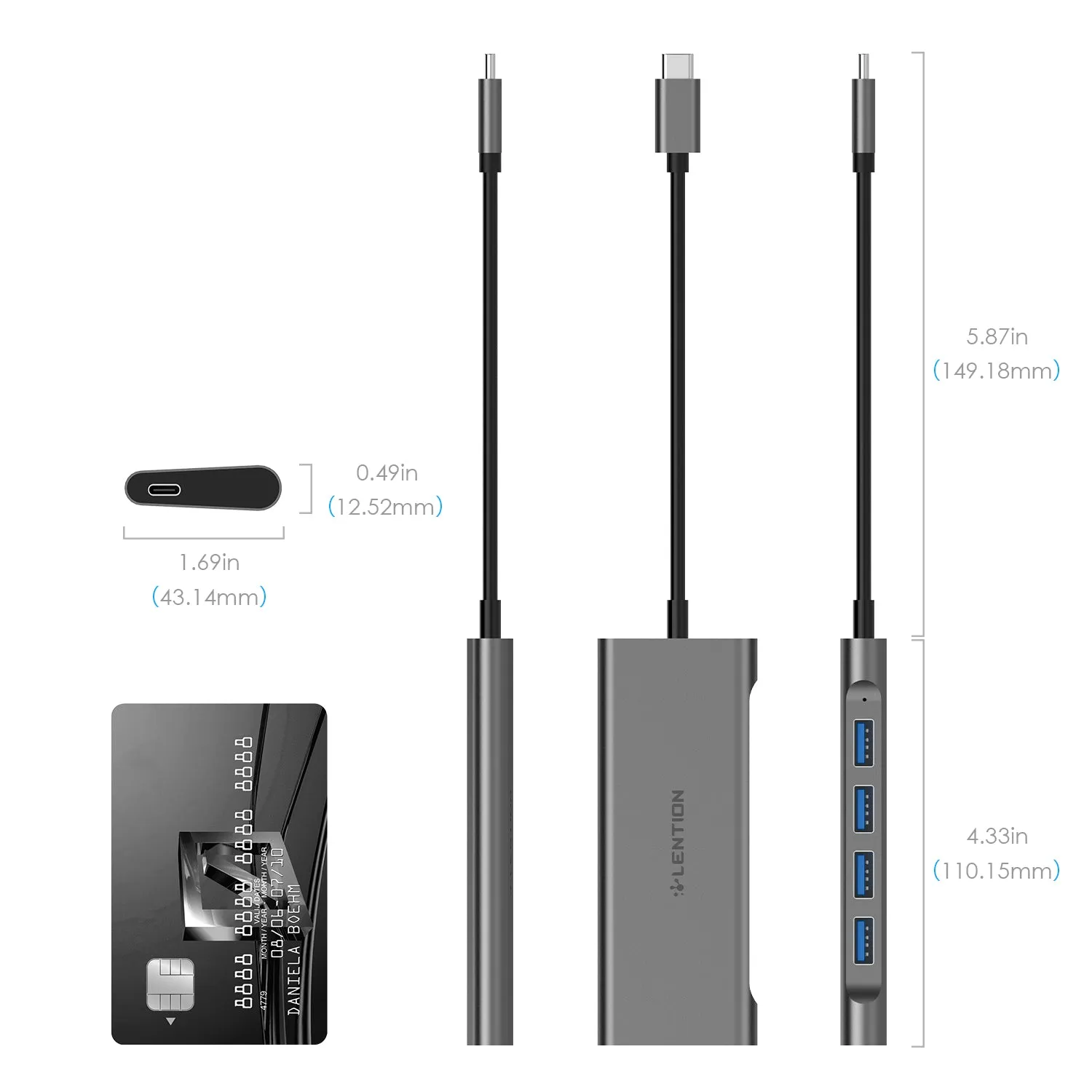 LENTION USB C Hub with 4 USB 3.0 Ports and Type C 60W PD Charging Adapter (CB-C31)