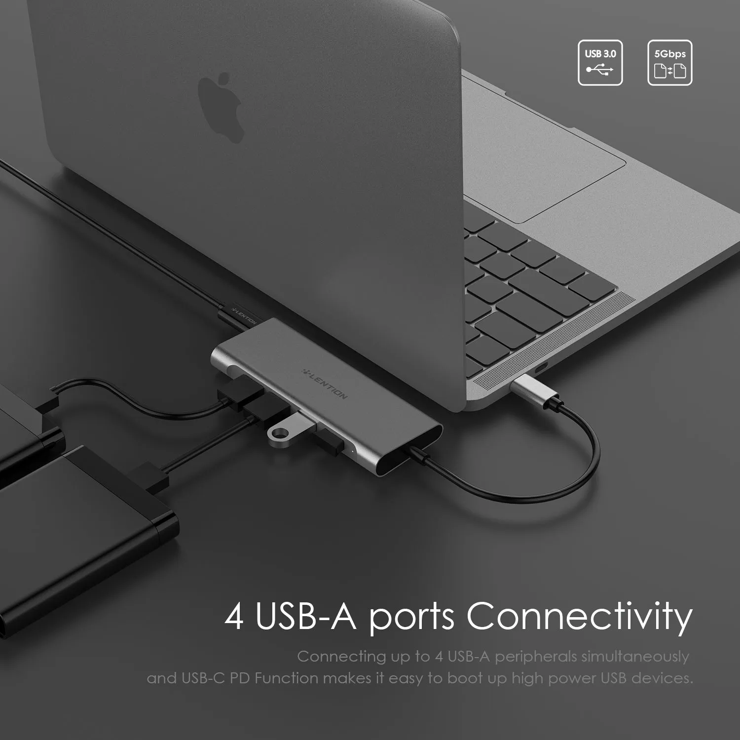 LENTION USB C Hub with 4 USB 3.0 Ports and Type C 60W PD Charging Adapter (CB-C31)