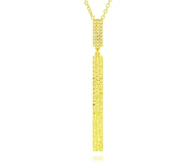 Long Rectangle Hammered Crystal Gold Necklace