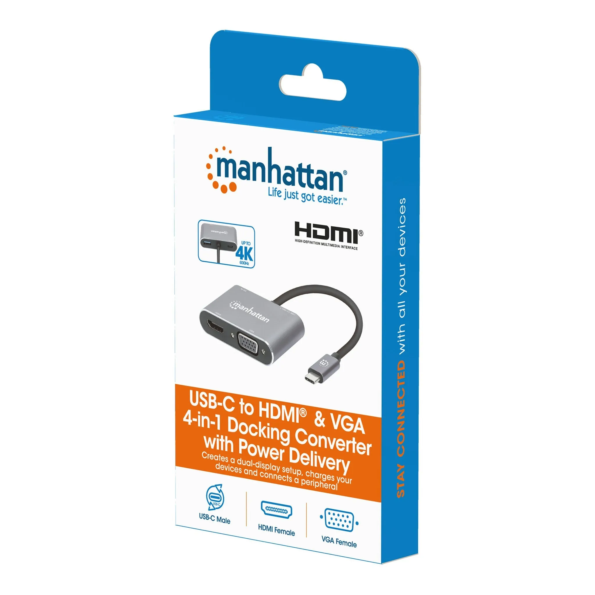 Manhattan 130691 4-in-1 USB-C to HDMI & VGA Docking Converter with Power Delivery