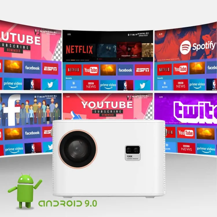 Mini Q9 Android Projector |450 ANSI Full HD 1080PAuto Focus   Auto Keystone| Android 9.0Portable Home Theater Movie Projector