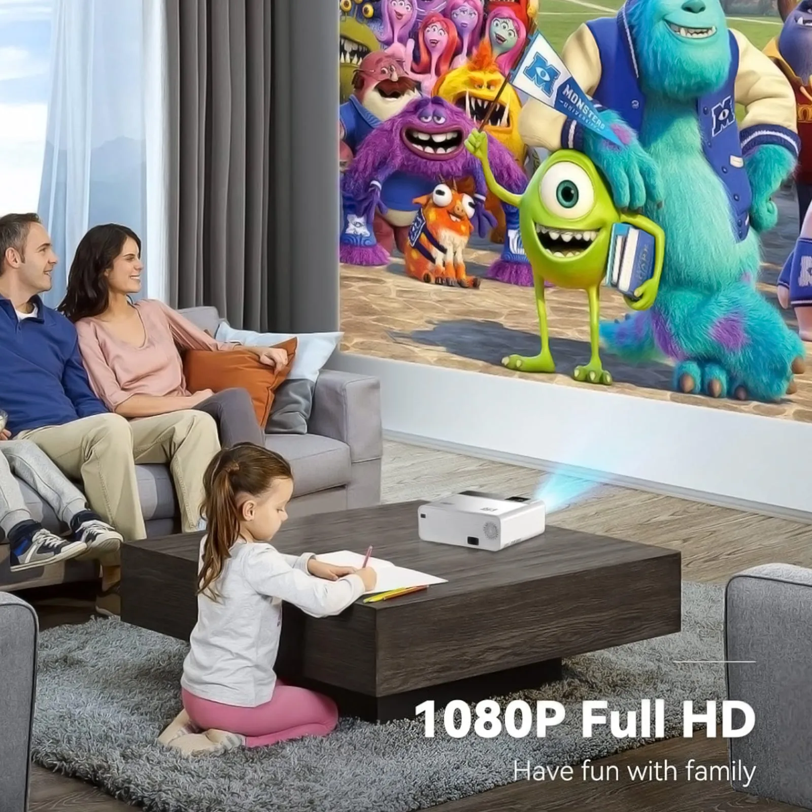 Mini Wifi Projector |150 ANSI/Screen Size upto 120inch| Native Res 800x480P| Wireless Screen Mirroring|Included 100inch Projector Screen