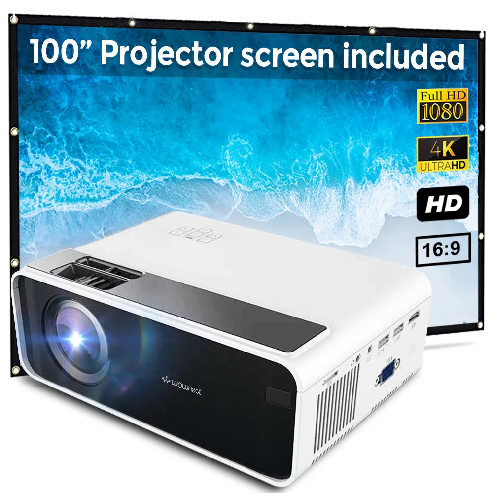 Mini Wifi Projector |150 ANSI/Screen Size upto 120inch| Native Res 800x480P| Wireless Screen Mirroring|Included 100inch Projector Screen
