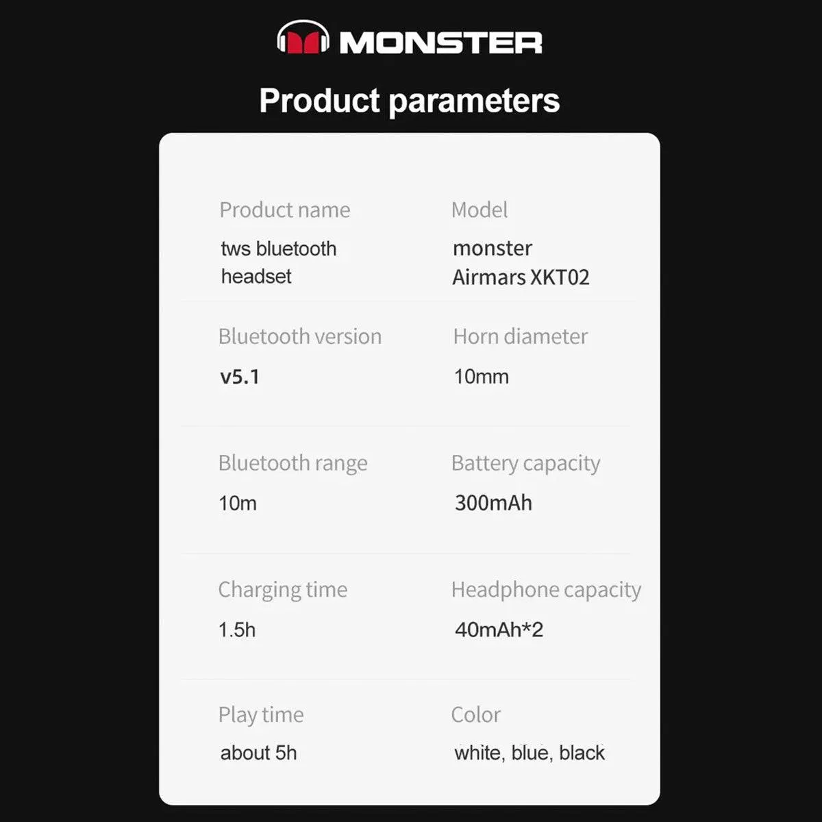 MONSTER XKT02 TWS Wireless Bluetooth Earphones