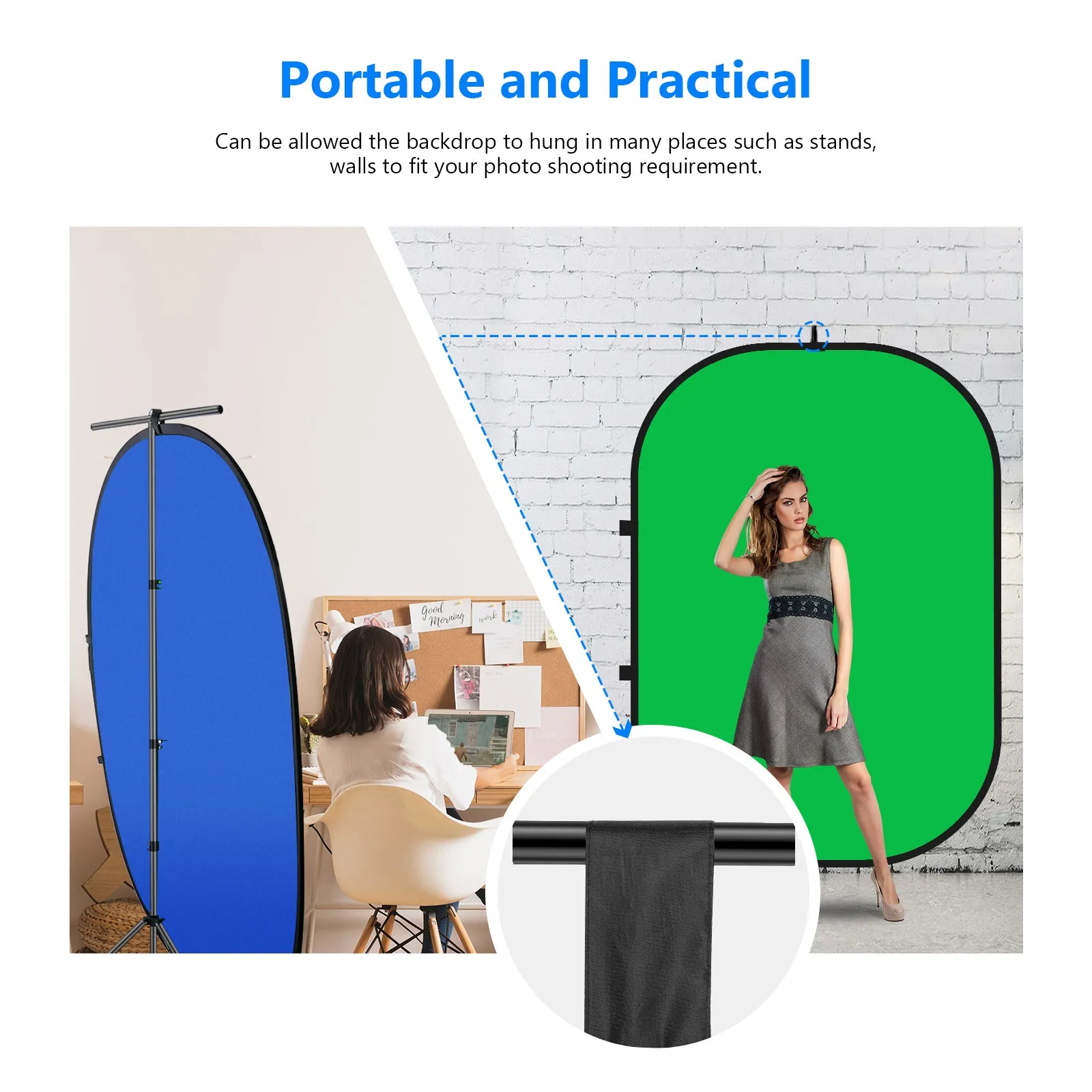 NEEWER 1.5x2M / 5x6.6FT 2-in-1 Collapsible Backdrop (Blue&Green)