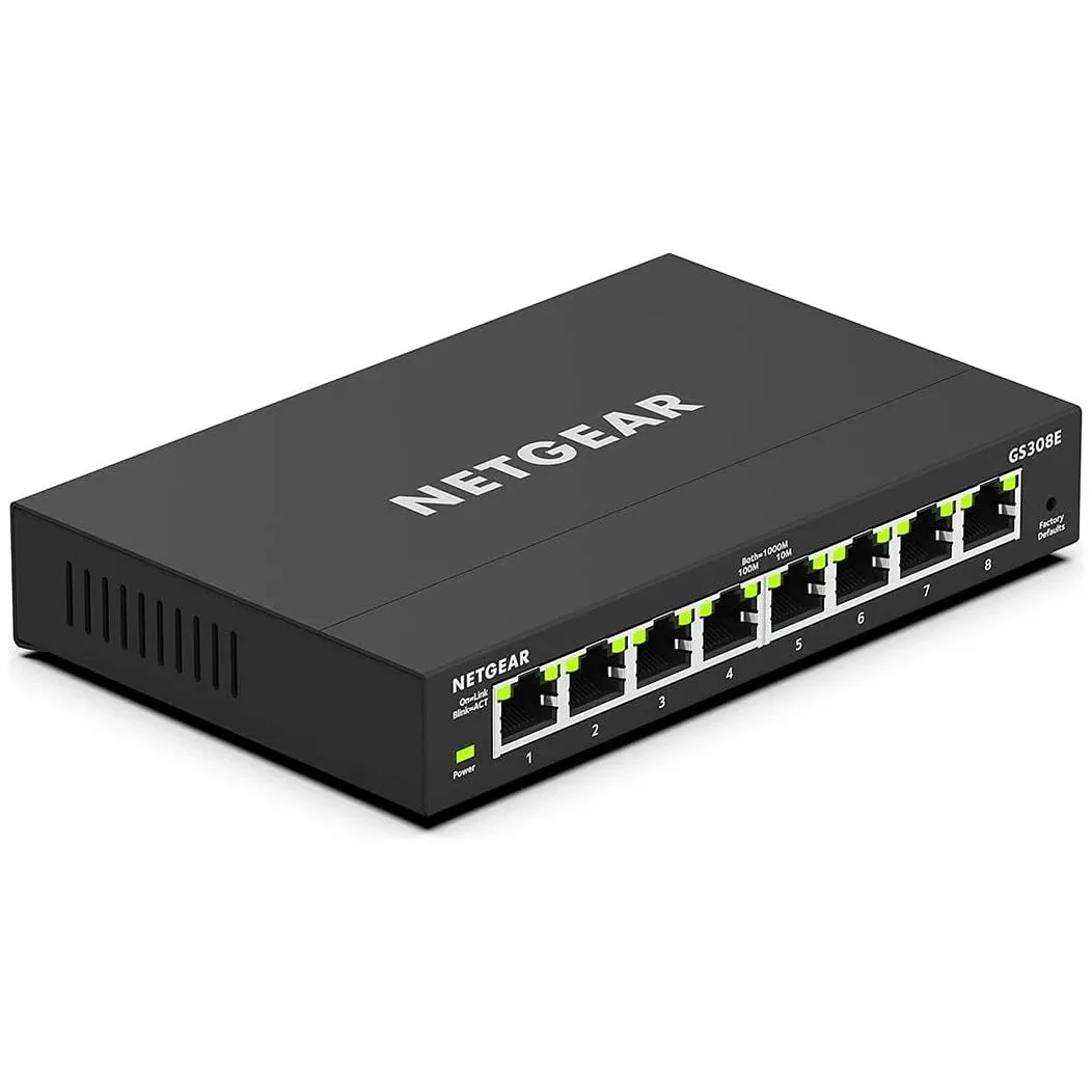 NETGEAR 8-Port Gigabit Ethernet Plus Switch (GS308E), Desktop/Wall Mount, Home/Office Network Hub, Silent Operation