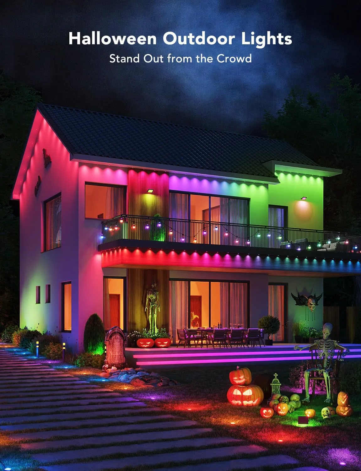 Outdoor LED Strip Lights, 98.4Ft Smart Outdoor Lights Work with Alexa and Google Assistant, App Control, IP65 Waterproof, RGBIC Outdoor Lights for Patio, Eave, Halloween Decorations