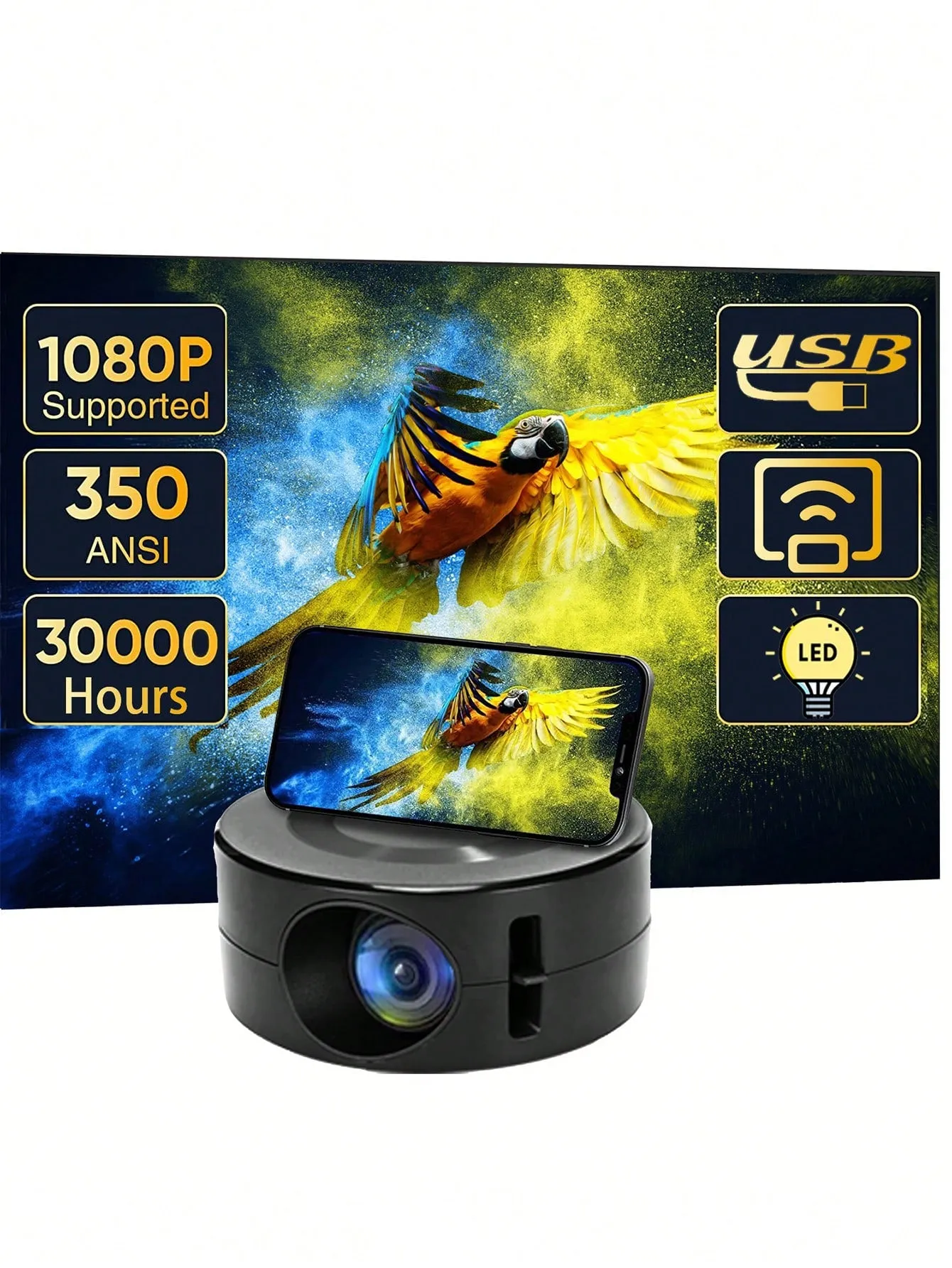Portable mini projector with built-in speaker