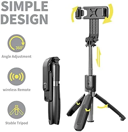 Portable Selfie Stick with Detachable Bluetooth Remote and Mini Tripod Stand for iPhone and Android