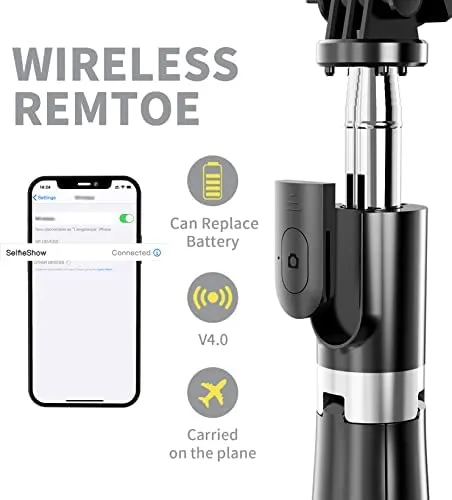Portable Selfie Stick with Detachable Bluetooth Remote and Mini Tripod Stand for iPhone and Android