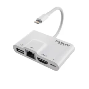 Promate Lightning Connector Hub 1080p HDMI RJ45 USB Ports