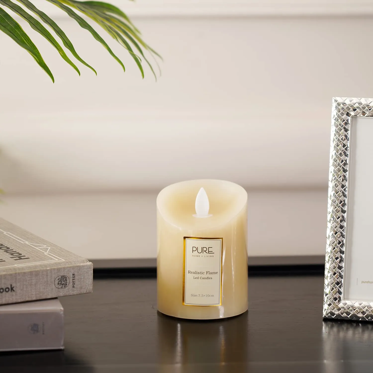 Pure Home and Living Flameless, Flickering and AA Battery Powered LED Candles with Real Wax, for Home Décor, Festivals, Wedding (Small, Beige, 1 Piece)