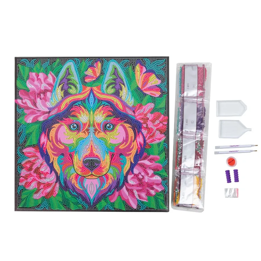 "Rainbow Husky" Crystal Art Canvas 30x30cm