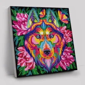 "Rainbow Husky" Crystal Art Canvas 30x30cm
