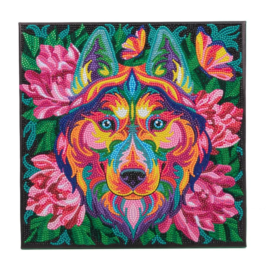"Rainbow Husky" Crystal Art Canvas 30x30cm