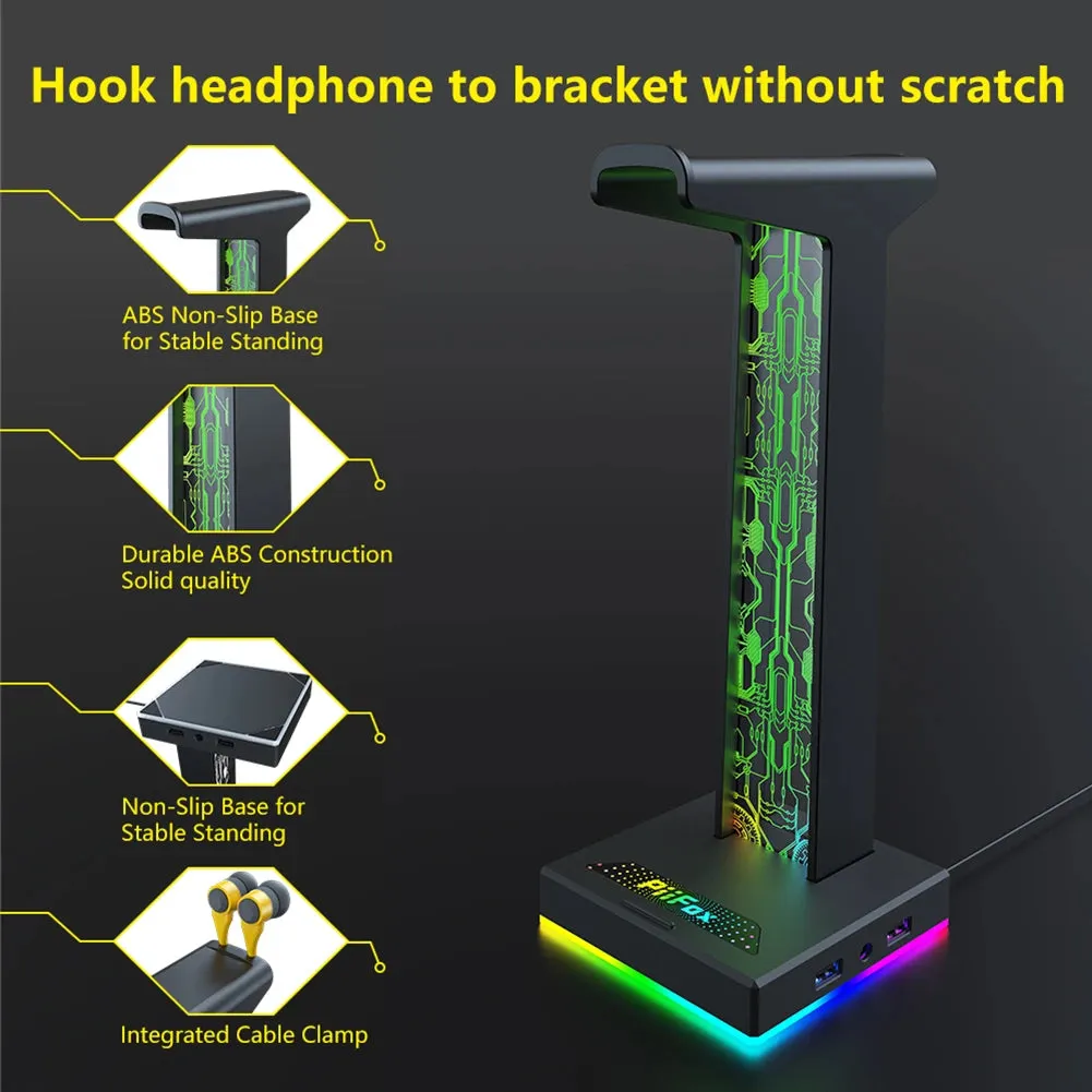 RGB Gaming Headphone Stand Dual USB Port 3.5mm