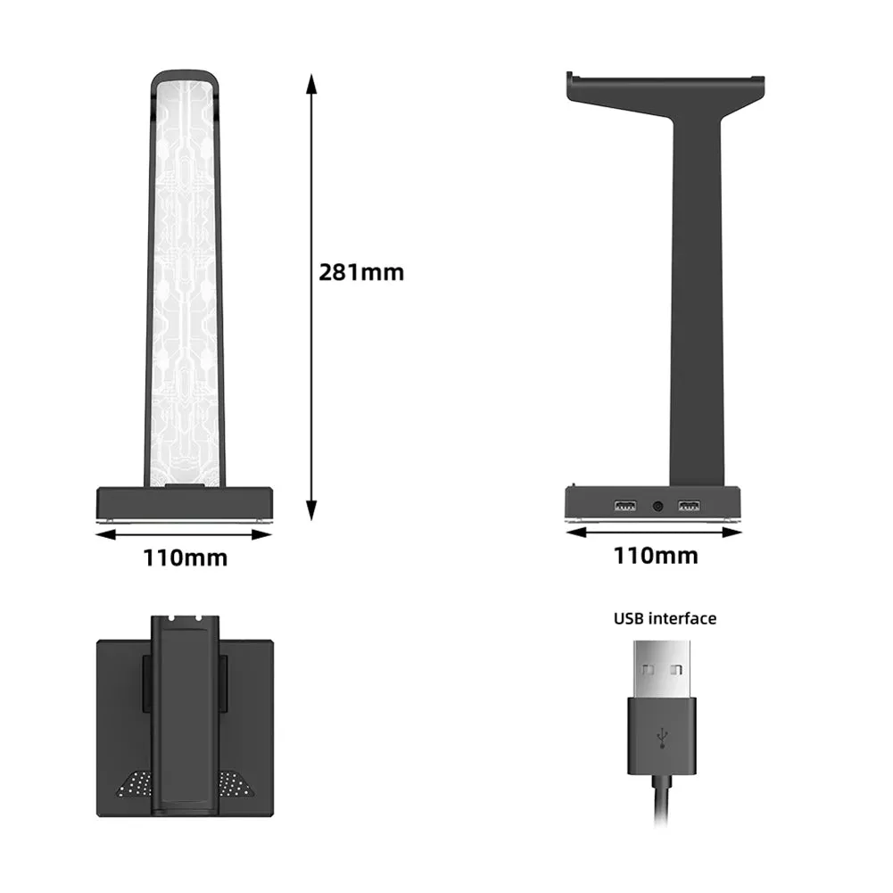 RGB Gaming Headphone Stand Dual USB Port 3.5mm