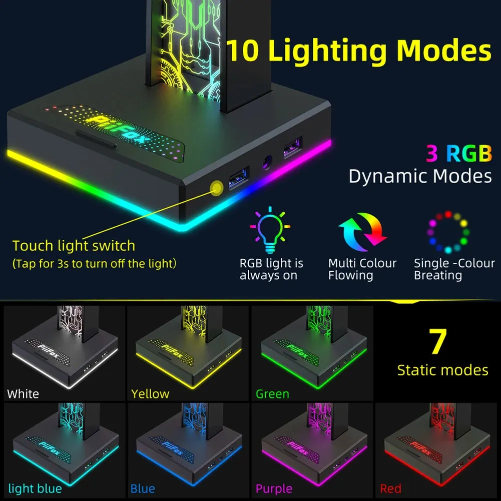 RGB Gaming Headphone Stand Dual USB Port 3.5mm