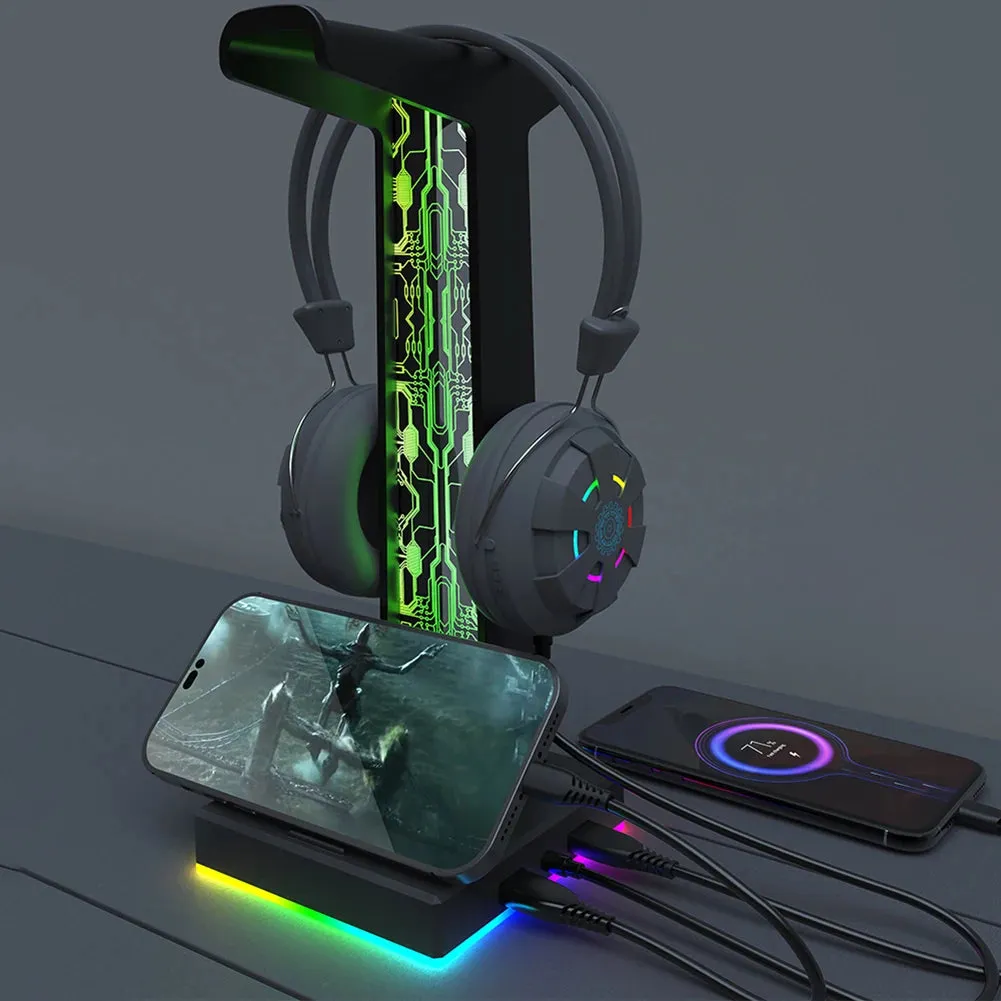 RGB Gaming Headphone Stand Dual USB Port 3.5mm