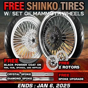[SALE-DEC] FAT 52 SPOKE WHEELS 2 ROTORS BLACK POWDER COAT UPGRADE SPOKE FREE SHINKO TIRES