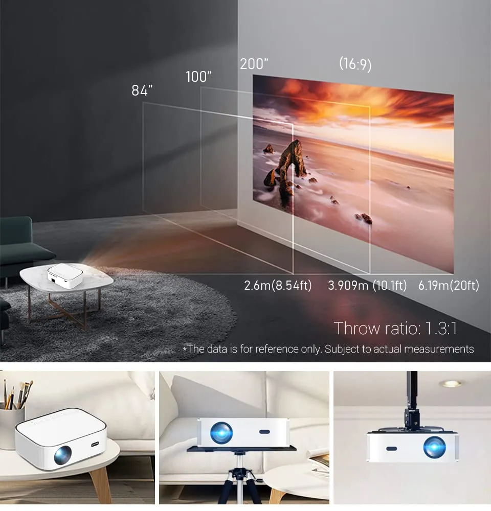 Smart Android Projector |500ANSI Lumens| AUTO FOCUS | Native 1080P Full HD | Bluetooth Wifi Projector 4K Supports Video Projectors