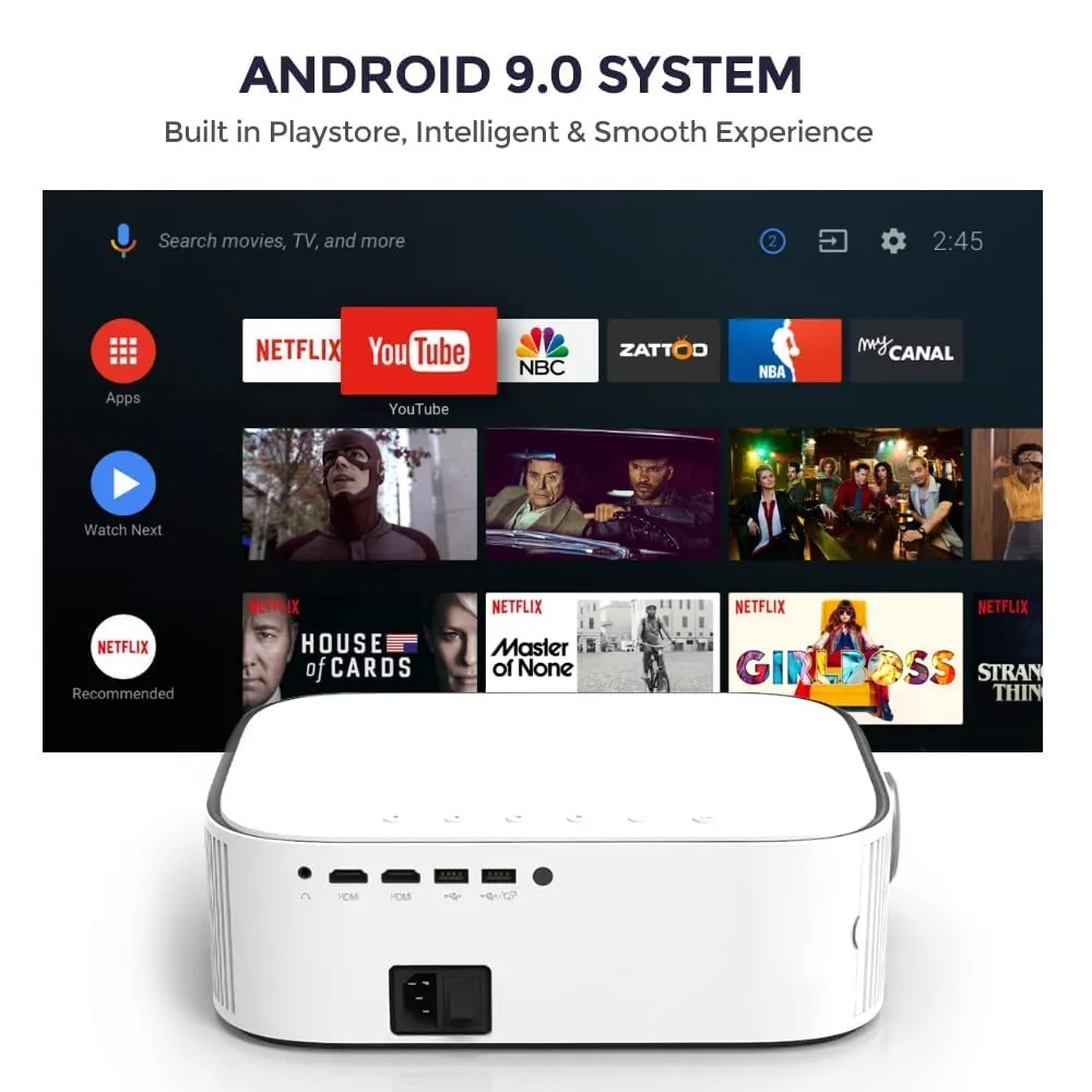 Smart Android Projector |500ANSI Lumens| AUTO FOCUS | Native 1080P Full HD | Bluetooth Wifi Projector 4K Supports Video Projectors
