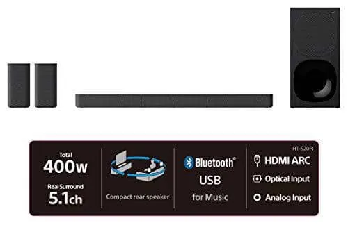 Sony HT-S20R 5.1ch Dolby Digital Soundbar Home Theatre System (400W,Bluetooth Connectivity) - Black