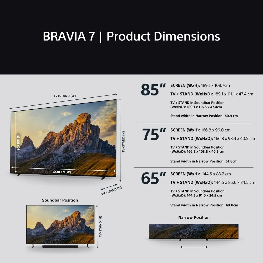 Sony K75XR70PU 75" QLED 4K Mini LED Smart TV, 4K Ultra HD, Black, C Rated