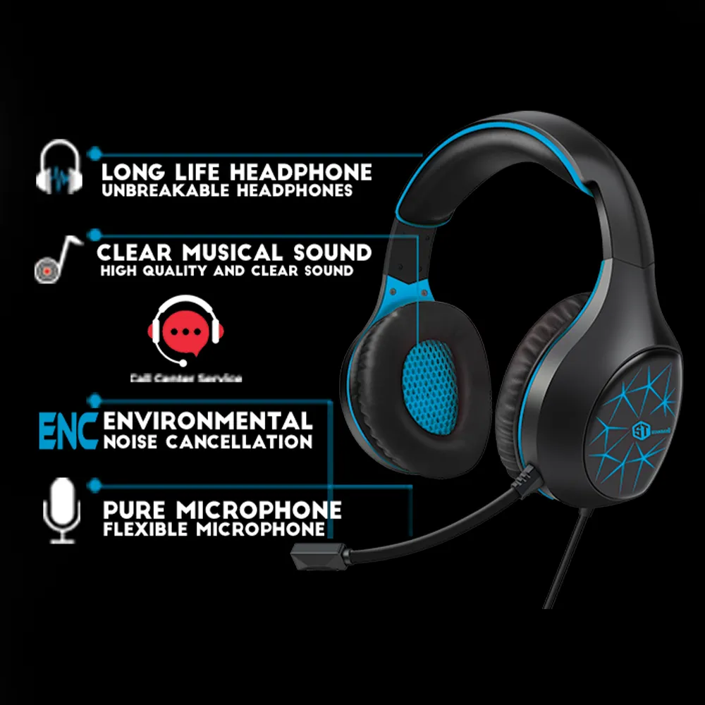 ST-Standard GM-2100ENC Stereo Gaming Headset 7.1 Surround Sound With Noise-Cancelling Mic - Blue