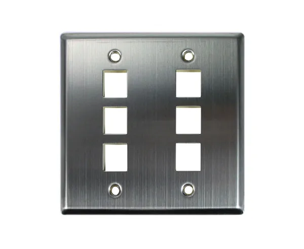 Stainless Steel Keystone Wall Plate, Double-Gang - Blank, 4 Port, 6 Port, 12 Port