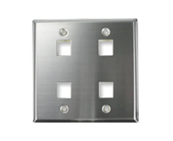 Stainless Steel Keystone Wall Plate, Double-Gang - Blank, 4 Port, 6 Port, 12 Port
