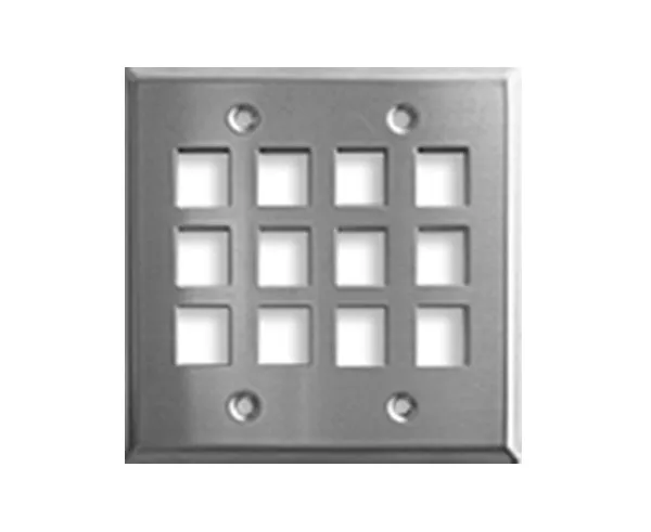 Stainless Steel Keystone Wall Plate, Double-Gang - Blank, 4 Port, 6 Port, 12 Port