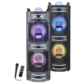 TOPTECH BOOM-210, 2x10" Outdoor Bluetooth Portable Speaker with Multi-Color Lights & Karaoke Function