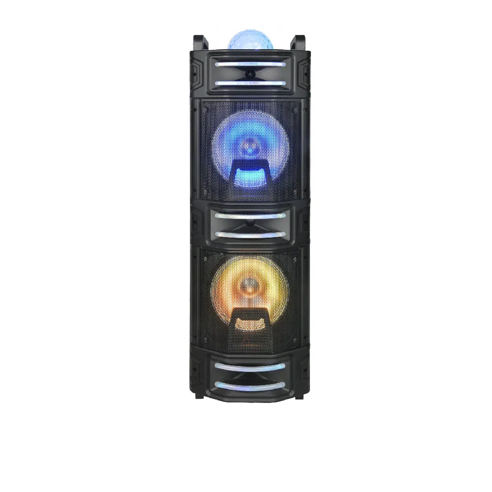 TOPTECH BOOM-210, 2x10" Outdoor Bluetooth Portable Speaker with Multi-Color Lights & Karaoke Function