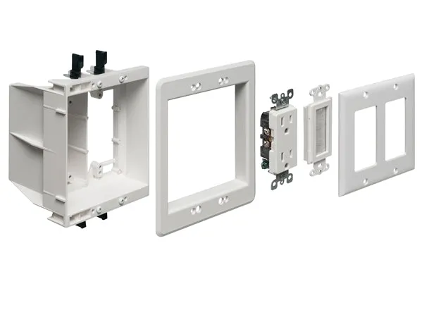 Two-Gang Recessed Power/Low Voltage TV Box Kit w/ Brush Style Entry
