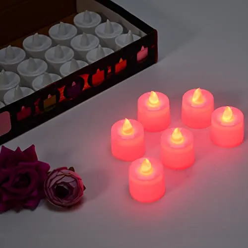 Undine Red Flameless LED Tealights, Smokeless Plastic Decorative Candles - Led Tea Light Candle for Home Decoration (Pack of 24)