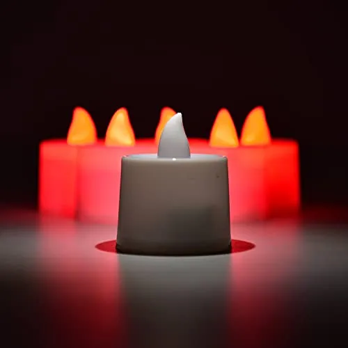 Undine Red Flameless LED Tealights, Smokeless Plastic Decorative Candles - Led Tea Light Candle for Home Decoration (Pack of 24)