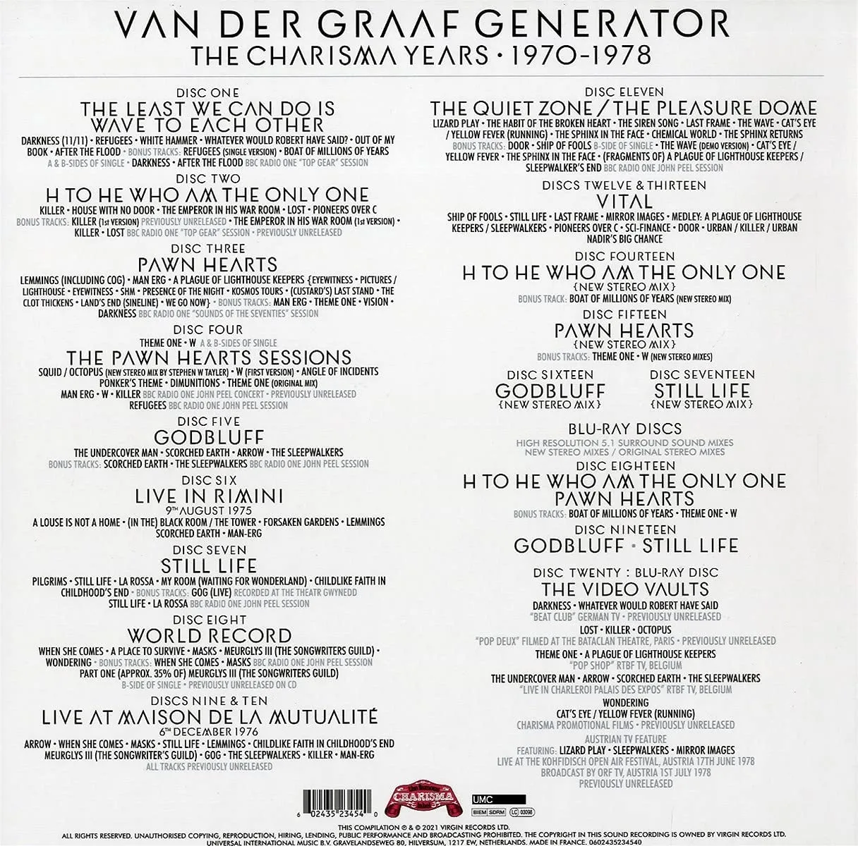 VAN DER GRAAF GENERATOR = CHARISMA YEARS: 1970-78 (SET)